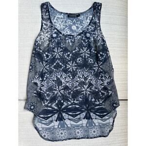 Trouve Sheer Tank Top Size Medium Navy Blue Star Pattern